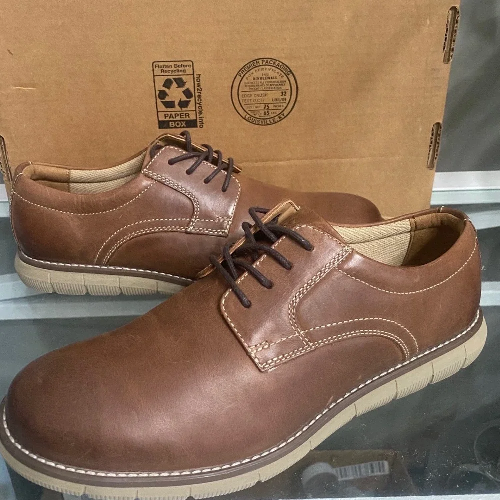 Johnston & Murphy Boys McGuffey Plain Toe Brown Leather Derby Shoes 5M 28-3320